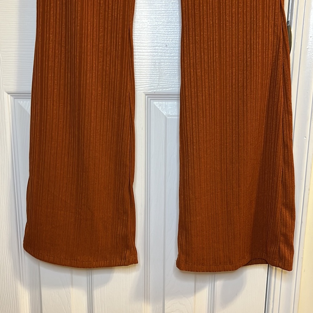 Iris Ribbed Rust Colored Flare Stretchy Pants - Picture 4 of 4